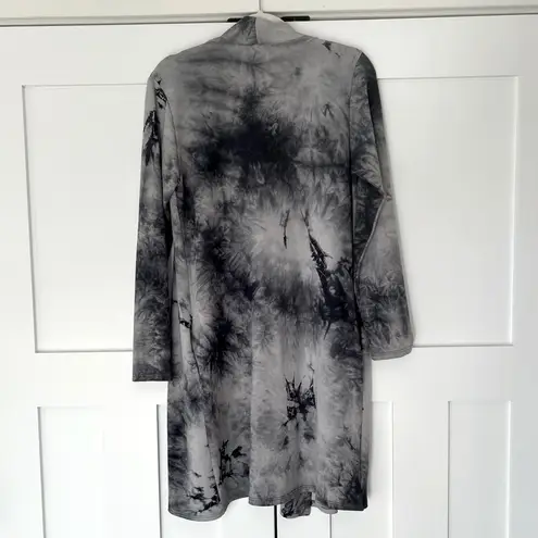 289. Crepes Tie Dye Long Sleeve Open Front Cardigan with pockets Black