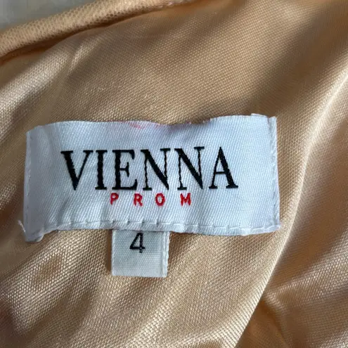 Vienna Prom White Nude Beaded Tulle Ball Gown Plunge Vneck Bridal Prom Dress 4