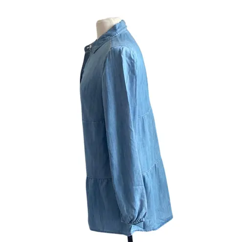 STYLE & CO Chambray Shirt Womens Sz Small Tiered Button Down Boho Blue