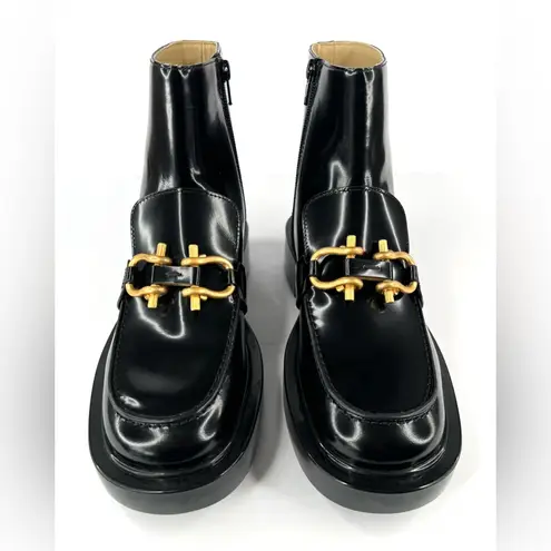 Bottega Veneta Monsieur Horsebit Glossy Black Leather Zip Ankle Boots Size EU 38