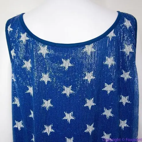 Ashley Stewart NEW Sequin Stars Scoop Neck Tank, White on Blue, 1X