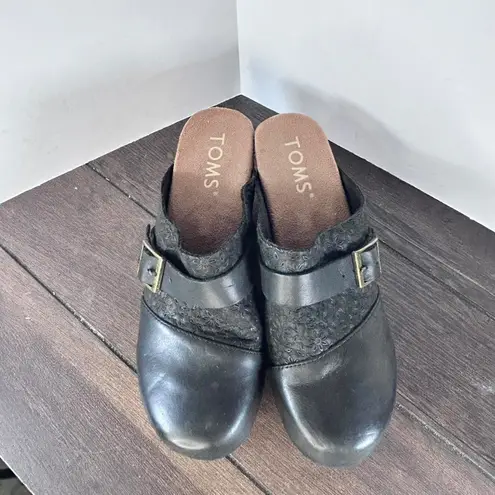 Toms Elisa Black Leather Wooden Clogs Women's size 6