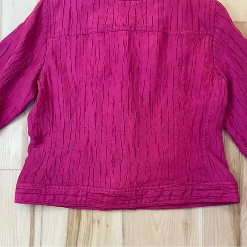 Hearts Of Palm Womens 8P Jacket Fuchsia Crinkle Effect 3/4 Sleeve Button Front Pink