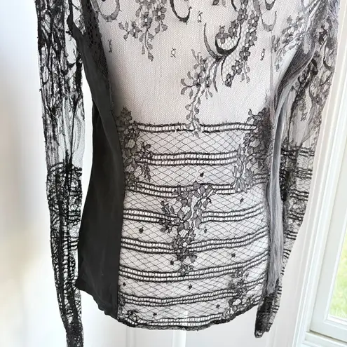 Barbara Bui Silk Lace Sheer Back XS Black Long Sleeve Blouse IT40 Elegant Goth