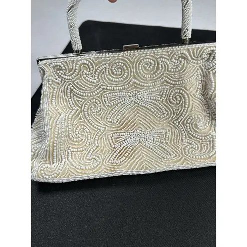 Vtg Antique Beaded handbag regency coquette glam White