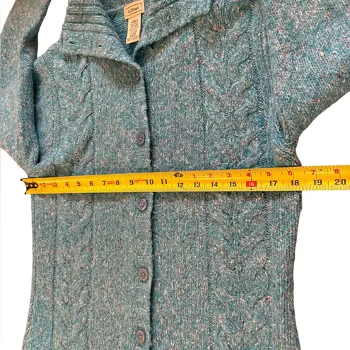 LL Bean Vintage Wool Blend Confetti Cable Knit Cardigan Sweater Womens Medium Blue