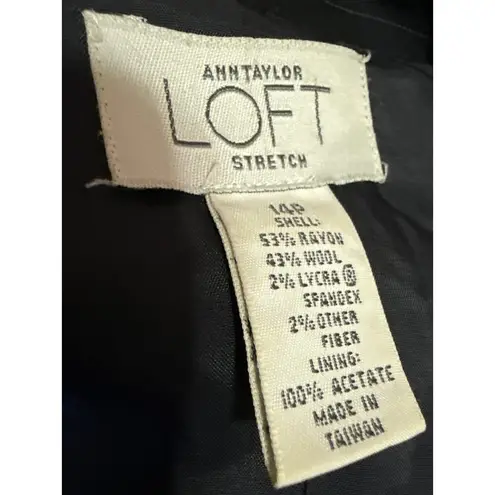 Ann Taylor LOFT Black Wool Pinstriped Collar Long Sleeve Blazer Coat Jacket 14