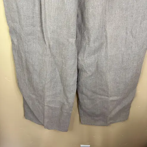 Flax Linen Size Large Wide Leg 25” Inseam Pull On Beige Pants Pockets Travel