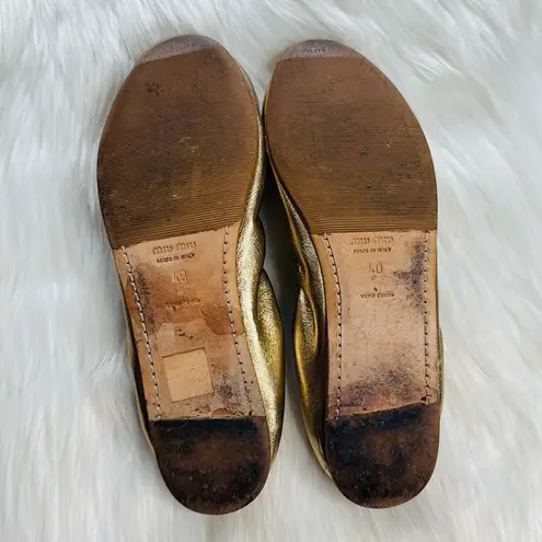 Miu Miu Gold Rhinestone Embellished Scrunch Flats