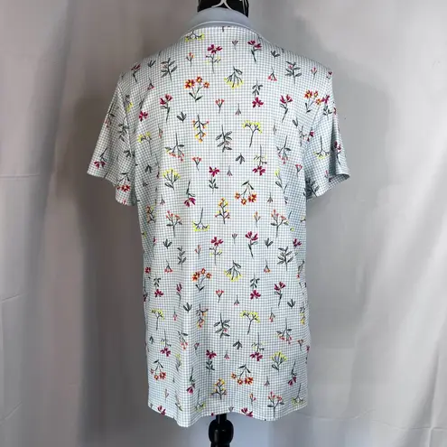 Lands End Blue Gingham Floral Collared Short Sleeve Golf Casual Shirt Size Large