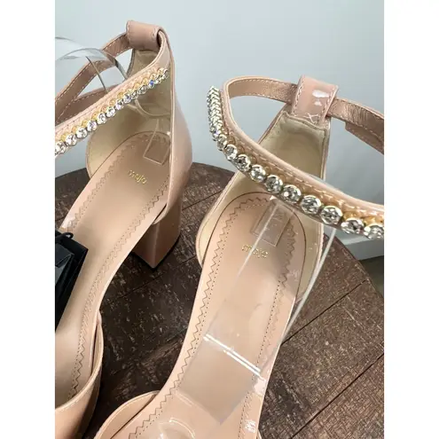 Maje Patent Leather Block Heel Sandals Rhinestone Ankle Strap Rose Blush 40