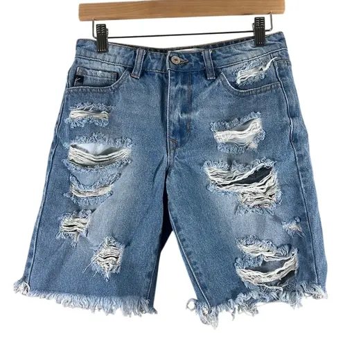 KanCan Bermuda Jean Shorts Womens XS Light Was Denim Distressed Boyfriend Grunge Blue