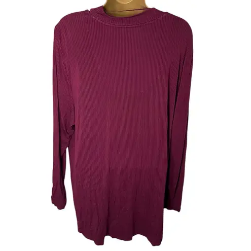 Ruff Hewn Grey Tie Front Ribbed Long Sleeve Top Stretch Burgundy 2X