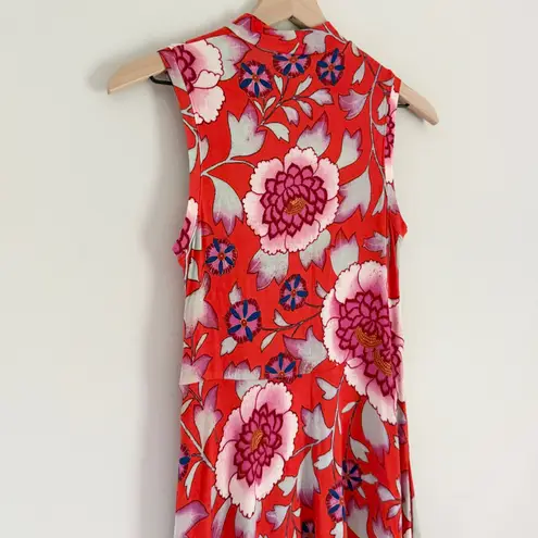 Maeve Anthropologie Clearly Floral Sleeveless Asymmetrical Dress Red XS Petite