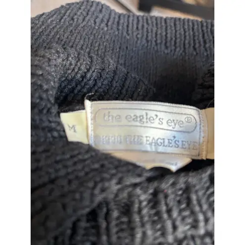 Vintage The Eagles Eye Black Hand Knit Chunky Equestrian Trompe Loeil Sweater Size M