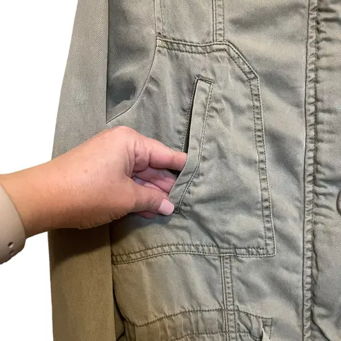 Max jeans Women’s Snap Front Lace Detail Lightweight Jacket Olive Green Size M