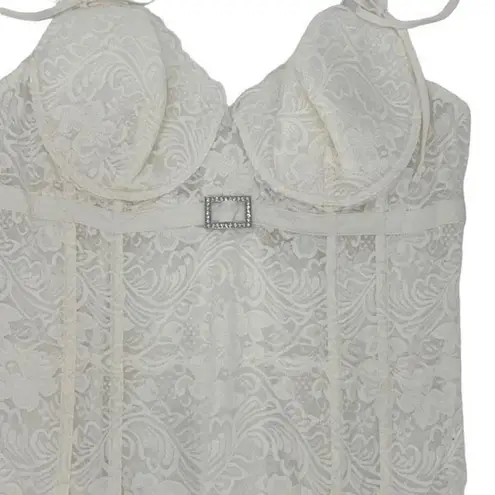 Rhonda Shear Womens Laced Sweetheart Neckline Bustier Bra Cream Size Large