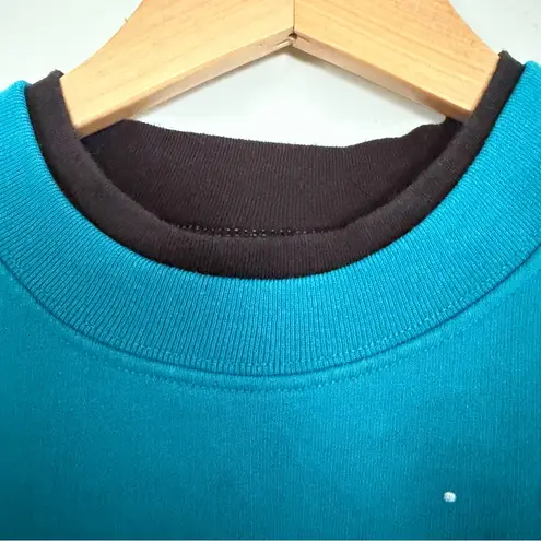 Grandmacore Granny Cottage Crewneck Sweatshirt Y2K Teal Blue Floral Medium