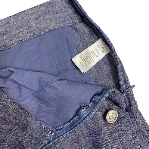 British Khaki Shorts Linen Blue Sailor Nautical Style Pockets Size 4 Flat Front