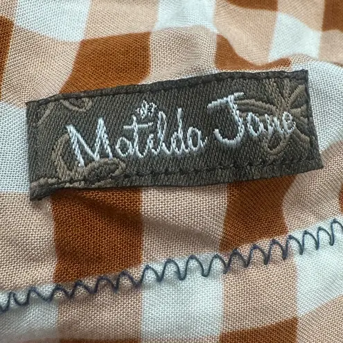 Matilda Jane women’s sleeveless babydoll top brown/ cream with plaid/polkadots