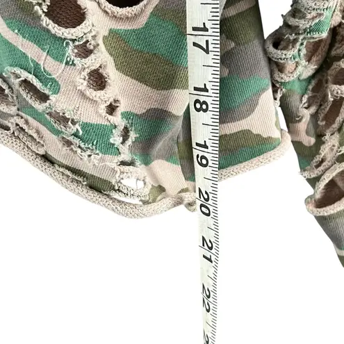 NSF Hoodie Womens M Green Camo Distressed Holes Cropped Sweatshirt USA Grunge Size M
