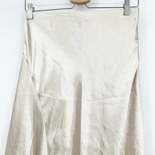 EXPRESS  Womens Metallic Asymmetrical Hem Silky Satin Midi Skirt Size S Gold NWT