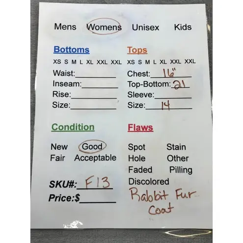 Women's Rabbit Fur Jacket 14 White Brown Lined Long Sleeve Full Zip Mock Neck