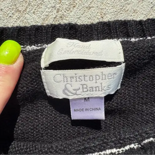 Y2K Christopher and Banks Black Coffee Cup Embroidered Crew Neck Sweater MEDIUM