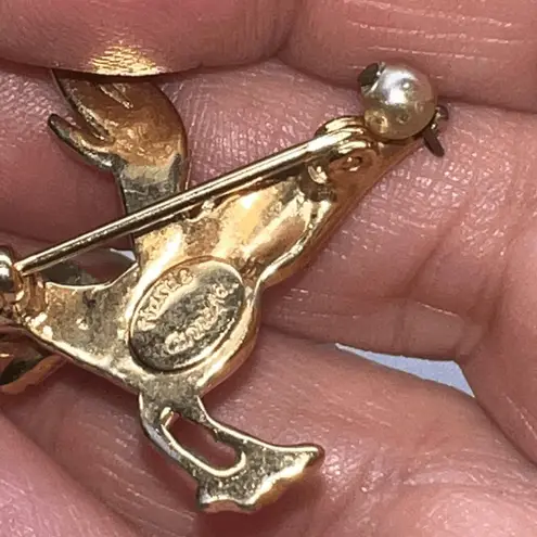 Hattie Carnegie Signed Stork With Baby Bundle Brooch Circa 1930