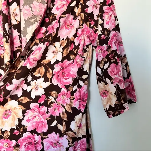 Laura Ashley  Pink Brown Floral Intimates Sleep Lounge Robe with Sleep Shorts M