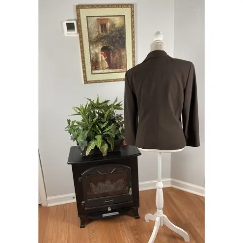 Josephine Chaus Womens Jacket Brown Lapel Collar Long Sleeve Lined 3 Button Open