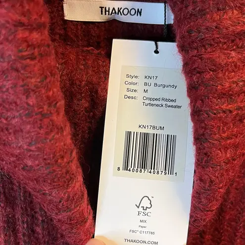 Thakoon Sweater Burgundy Red Cropped Ribbed Turtleneck Knit Sz M NWT Size M