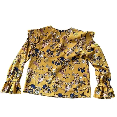 Mello Day Shirt Womens Medium Floral Ruffled Long Sleeve Yellow