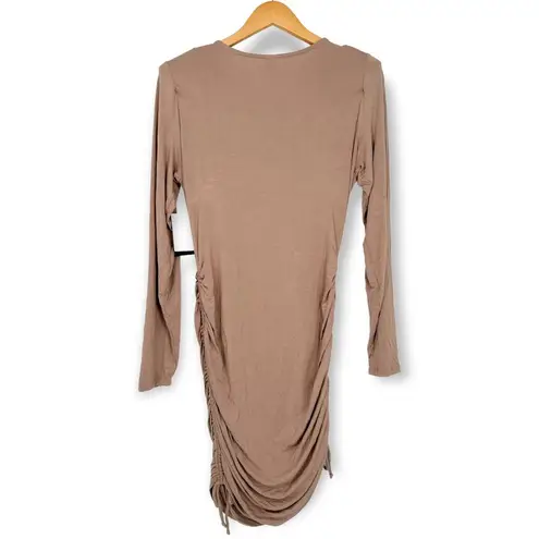 Melrose and Market | Large | Side Ruched Long Sleeve Dress in Tan Burro | NWT