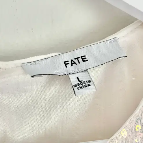 FATE. Women’s Long Puff Sleeve Shoulder Pad Sequin Top Pink Ivory Size Large