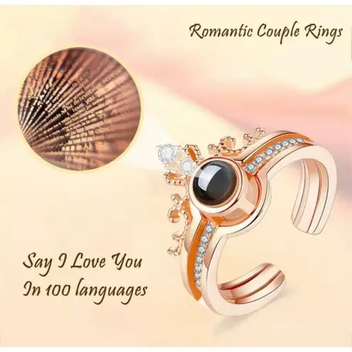 2 in one Rhinestone Crown Ring I Love You 100 Languages Projection open Ring new