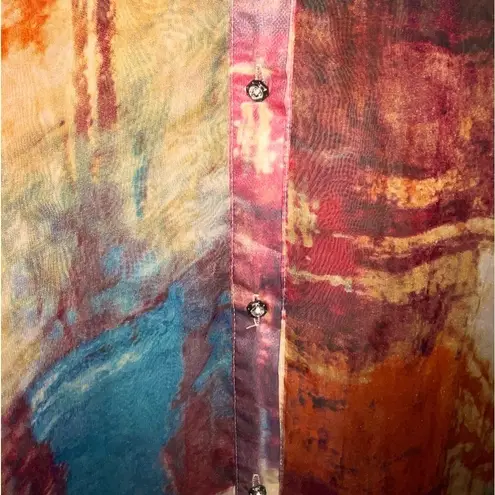 Minkas Mesh Sleeveless Tunic Top Women Large Artsy Boho Abstract Festival Retro Red