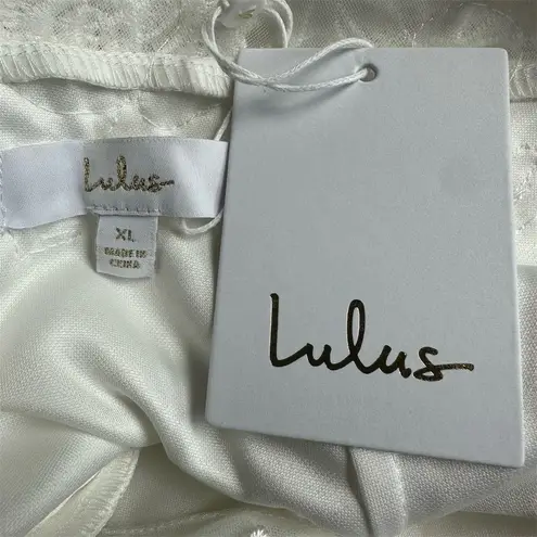 NWT Lulus Precious Promise White Satin Embroidered Lace Mermaid Maxi Dress XL