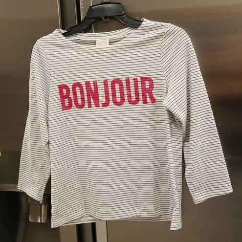 Cinq à Sept 💕CINQ A SEPT💕 Boatneck Striped Graphic Tee ~ BONJOUR Black & White Small S NWT