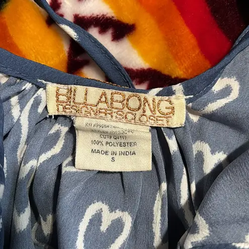 Billabong  sundress blue/white Hearts Tie Straps Mini Ruffle Size S‎