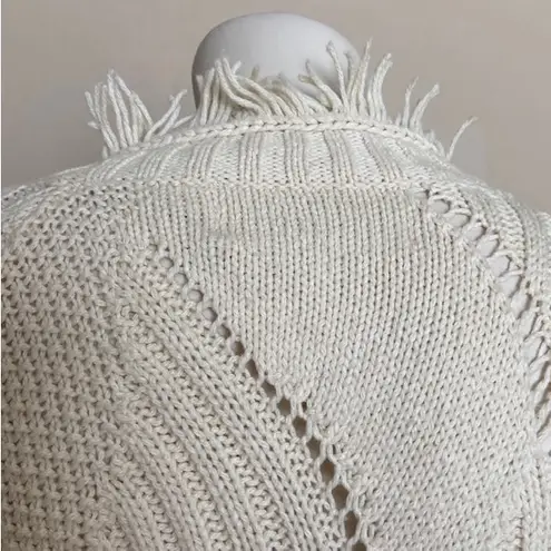 Rosie Niera Ivory Thick Knit Open Cardigan with Fringe Hems White