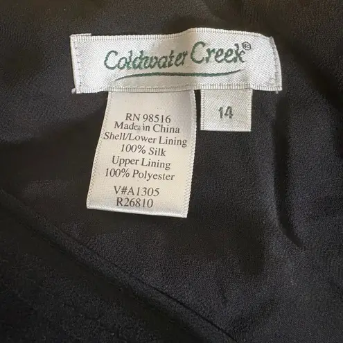 Coldwater Creek Black Floral Flutter Sleeve Midi Dress Size 14 Silk