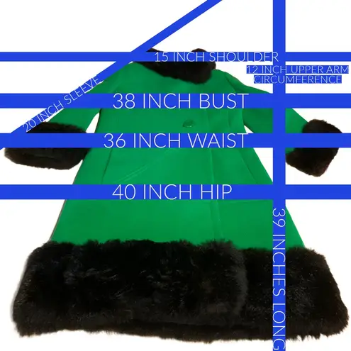 VINTAGE 1960'S JUNIOR PROFILE GREEN WOOL & BLACK FUR TRIM COAT (S)