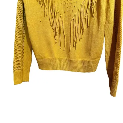 Umgee  Sweater Womens Large Yellow Boho Fringe Pullover Long Sleeve Sweatshirt