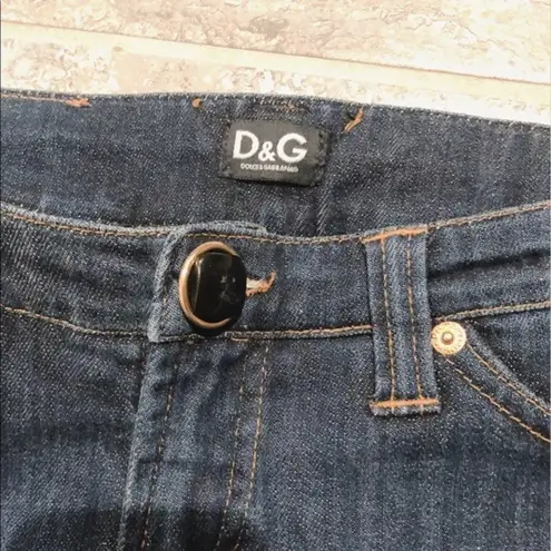 Dolce & Gabbana D&G Capris Navy Jeans with Velvet Back Pocket, Blue Denim Size 27