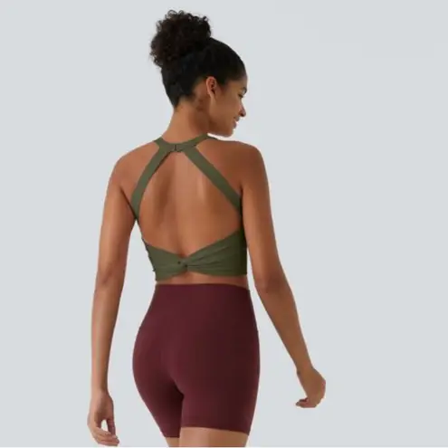 Halara SoftlyZero™ Plush Cut Out Cropped Yoga Tank Top Olive Green Size XS NWT