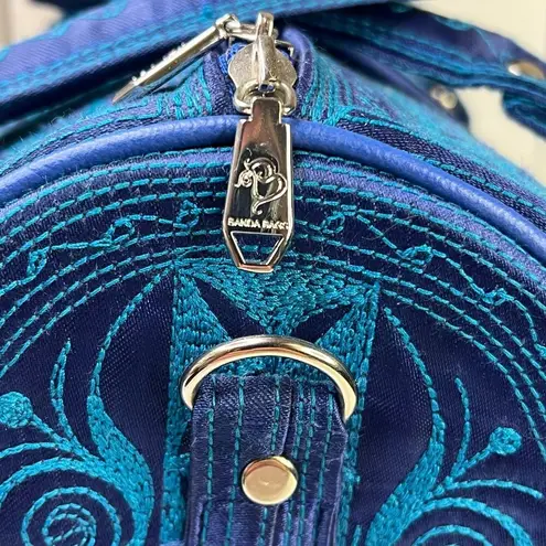 Blue Banda Barrel Bag With Intricate Embroidery & Detachable Charm