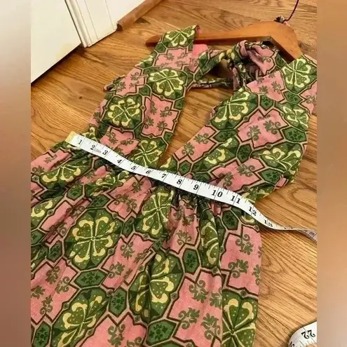 House of Harlow 1960 Linen Blend Halter Mini Dress S Floral Plunge Neck Tie Back Pink