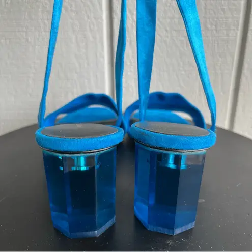 Via Spiga NWOB Nova Ankle Wrap Block Heel Sandal In Azure Blue Suede Size 8