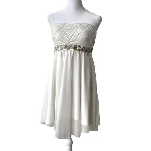 Tigerlily Vintage Y2K Tiger Lily Ivory Strapless Chiffon Mini Dress Pearl Embellished Sz M